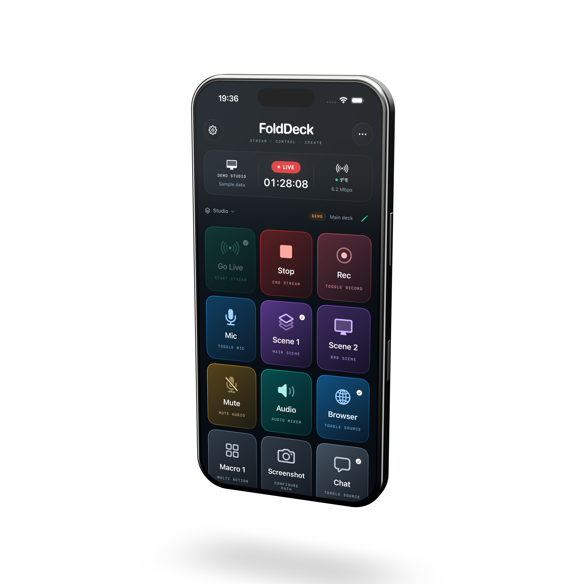 通常のiPhoneで動作するFoldDeckのモックアップ